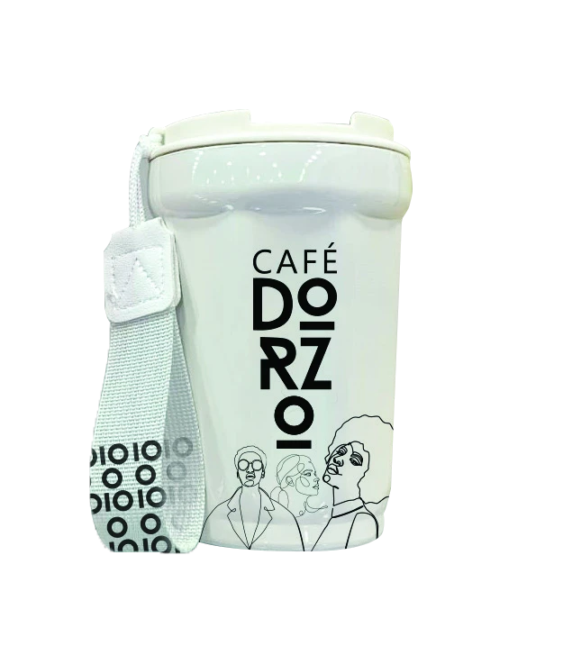 Café Dorzo: illustrated takeaway coffee cup.